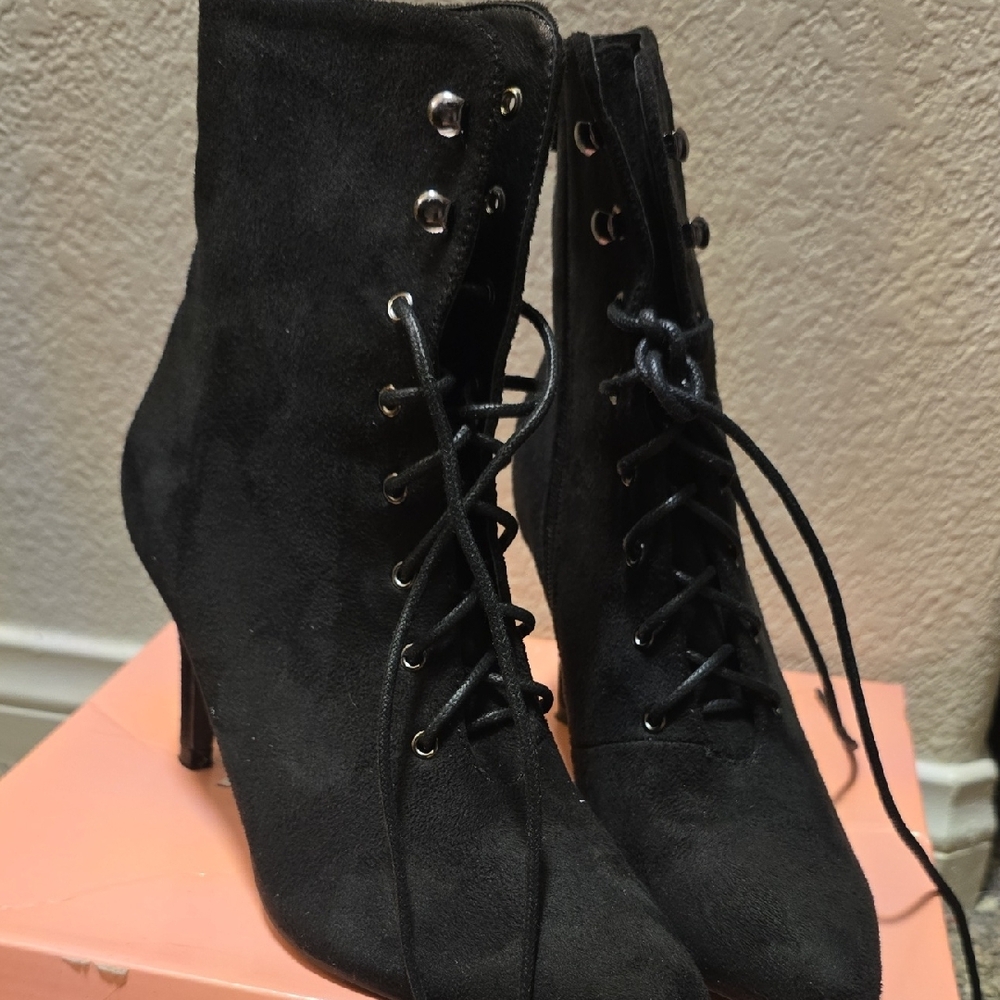 Allegra K Black Lace Up Platform Boots